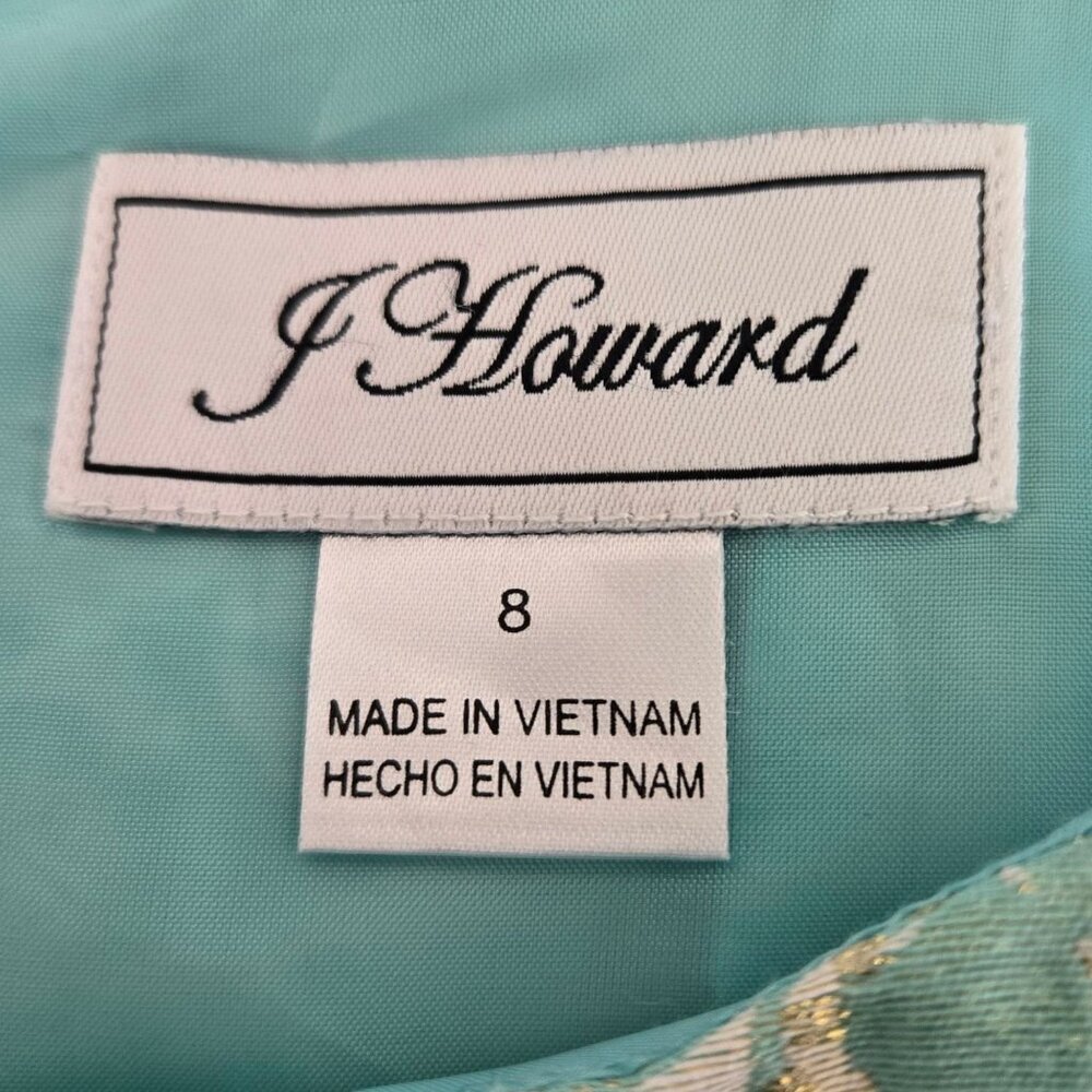 J Howard Brocade Fit & Flare Sleeveless Dress Aqua Floral Metallic Size 8 - Picture 8 of 10